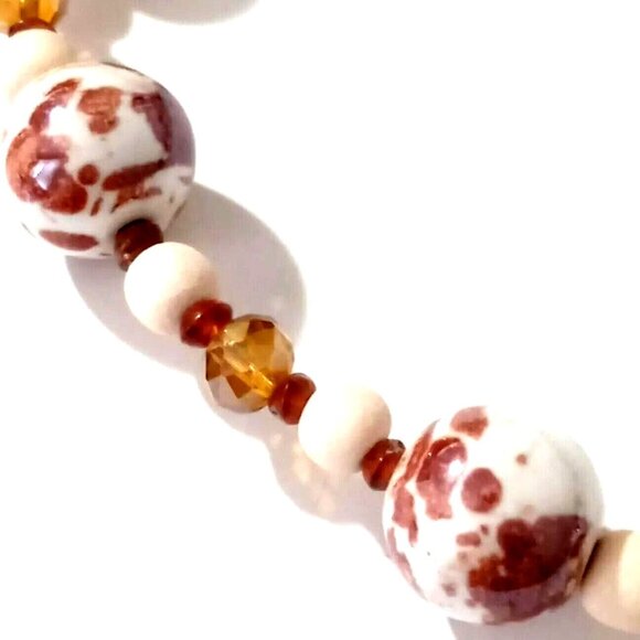 Whimsy Boho Handcrafted Glass Bead Choker Necklace Marbled Venetian Style 15" - Picture 3 of 5